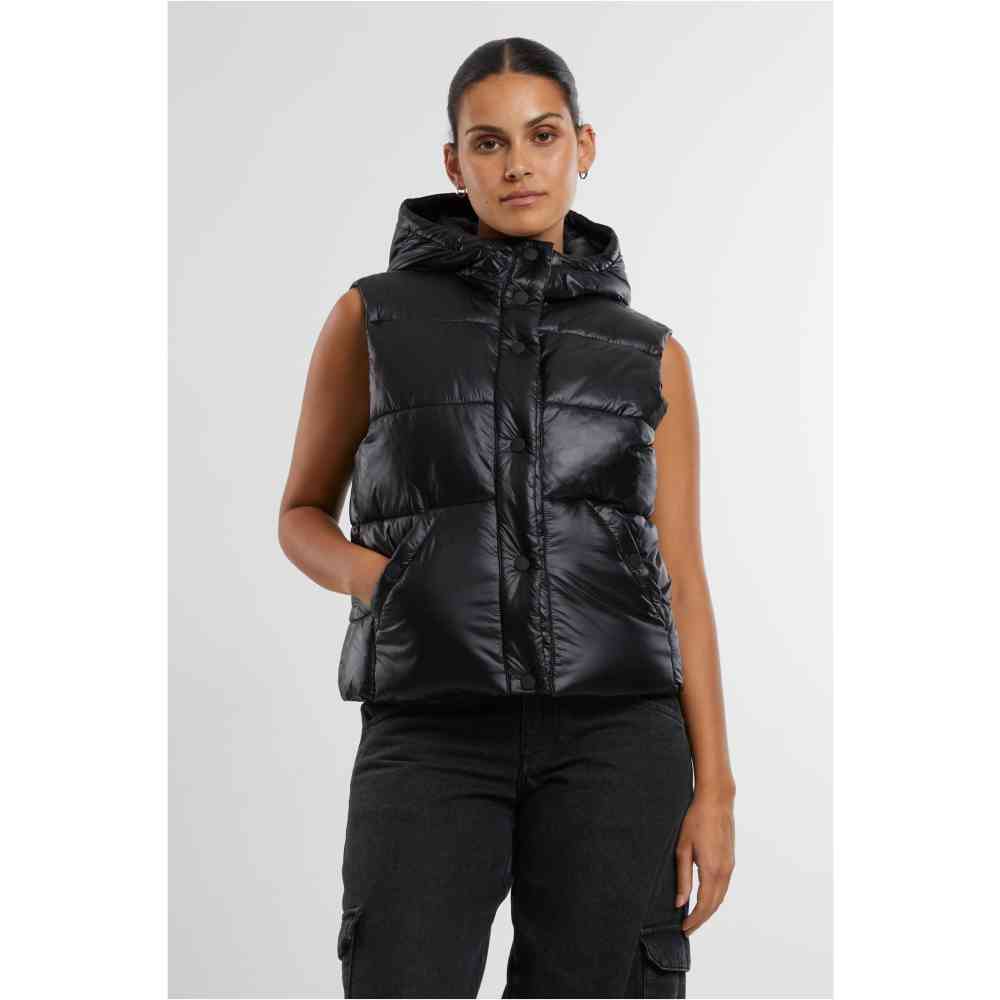 Urban Classics Recycled Shiny Puffer Vest with Hood Sleeveless jacket Black